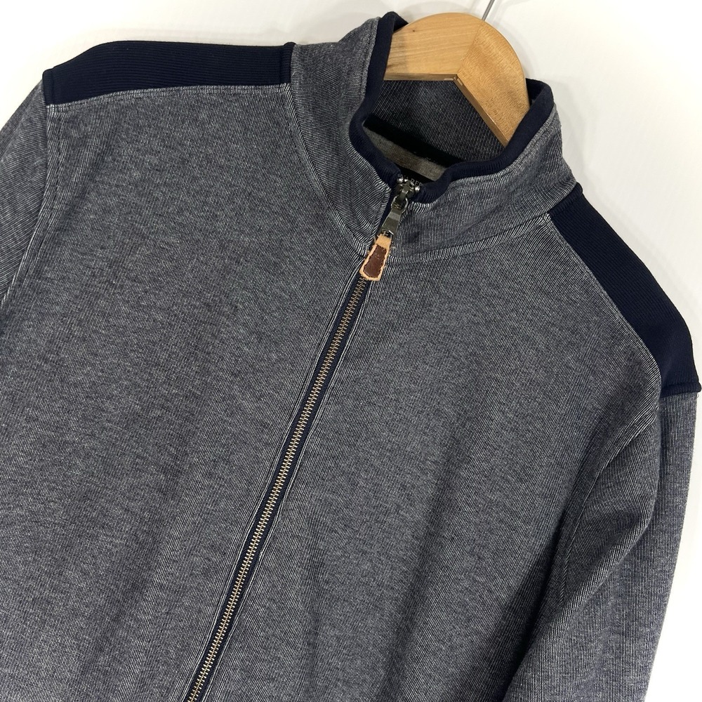 Banana Republic Men's Birdseye Full Zip Sweater Size XL Preppy Gray Navy *READ*